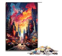 Puzzle da 1000 pezzi per adulti dipinto al neon New York Times Square puzzle in legno per adulti difficile e impegnativo 1000 pezzi (75x50 cm)
