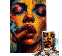 Puzzle da 1000 pezzi per adulti dipinto colorato di donna che fuma sigaro puzzle per adolescenti ideale per passare il tempo durante le vacanze a casa lista dei desideri con Babbo Natale