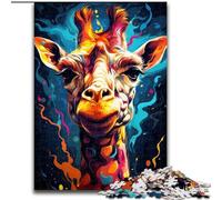 Puzzle da 1000 pezzi per adulti, dipinto colorato di una giraffa in legno, perfetto come decorazione fai da te o regalo di compleanno 50x75cm per compleanni, feste e occasioni speciali