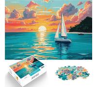 Puzzle da 1000 pezzi per adulti Dipinto di barca a vela con tramonto pastello sereno Sfida difficile offerte come regali per tutta la famiglia 38x26cm