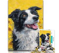 Puzzle da 1000 pezzi per adulti, dipinto di Border Collie, per adolescenti, regalo di compleanno, regali, arte murale per età 14 anni in su, 50x75cm