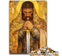 Puzzle da 1000 pezzi per adulti, dipinto di cavaliere medievale e guerriero, puzzle da 1000 pezzi, per ammazzare il tempo in vacanza con pezzi completamente incastrati e di forma casuale (26x38cm)