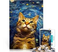 Puzzle da 1000 pezzi per adulti dipinto di notte stellata di gatto Assemblaggio del modello è ideale come regalo per tutta la famiglia 38x26cm