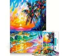 Puzzle da 1000 pezzi per adulti, dipinto di tramonto su una spiaggia tropicale, incastro perfetto, gioco di logica, regalo, gioco lento, decorazione natalizia da parete (50x75cm)