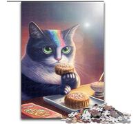 Puzzle da 1000 pezzi per adulti, divertente gatto che mangia biscotti, puzzle in cartone, per compleanno, vacanze, Natale, Halloween, regalo 1000 pezzi(26x38cm)