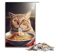 Puzzle da 1000 pezzi per adulti divertente gatto che mangia ramen decorazione da parete compleanno e Natale 75x50 cm.