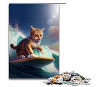 Puzzle da 1000 pezzi per adulti divertente puzzle con gatto che fa surf gioco stimolante un'opera d'arte adatta per adolescenti dai 14 anni in su 75x50 cm