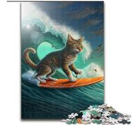 Puzzle da 1000 pezzi per adulti,divertente puzzle in cartone raffigurante un gatto che fa surf,rompicapo stimolante per adolescenti,perfetto come decorazione per la casa o come regalo 1000 pezzi