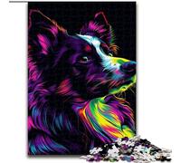 Puzzle da 1000 pezzi per adulti DJ Neon Border Collie in legno, idea regalo unica per la casa fai da te 50x75cm, attività per adulti e famiglie, regalo per la casa fai da te
