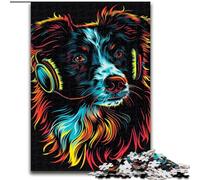 Puzzle da 1000 pezzi per adulti DJ Neon Border Collie in legno, perfetto per il divertimento in famiglia durante i compleanni, Natale 50x75cm, coinvolgente attività di gioco per la famiglia