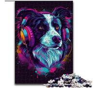 Puzzle da 1000 pezzi per adulti DJ Neon Border Collie in legno, regalo perfetto per bambini dai 14 anni in su, 50x75cm, divertente lavoretto per famiglie, perfetto per compleanni e feste
