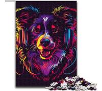 Puzzle da 1000 pezzi per adulti DJ Neon Border Collie in legno, un regalo perfetto per il divertimento in famiglia, 50x75cm, per feste, compleanni e serate di giochi in famiglia