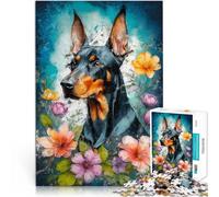 Puzzle da 1000 pezzi per adulti Doberman in fiore Fatto di legno Adatto a partire dai 14 anni Ogni pezzo è unico - Gioco divertente e stimolante per tutta la famiglia Idee regalo misurare:50x75cm