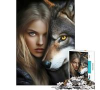 Puzzle da 1000 pezzi per adulti: Donna bionda e il suo lupo Esercizio mentale antistress gioco per famiglie dai 14 anni in su (38x26cm)
