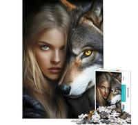 Puzzle da 1000 pezzi per adulti: Donna bionda e il suo lupo Esercizio mentale antistress gioco per famiglie adatto a partire dai 14 anni (38x52cm)