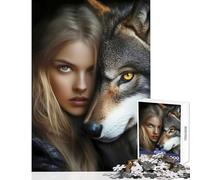Puzzle da 1000 pezzi per adulti donna bionda e il suo lupo giocattoli antistress ottimo regalo giochi educativi collezione di artisti belle arti dimensioni 38x26cm