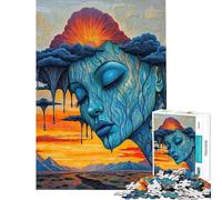 Puzzle da 1000 pezzi per adulti Donna blu surreale con capelli a nuvola di pioggia in paesaggio infuocato Puzzle per adolescenti con schema di assemblaggio interazione genitore-figlio regalo