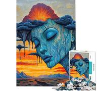 Puzzle da 1000 pezzi per adulti Donna blu surreale con capelli a nuvola di pioggia in un paesaggio infuocato Puzzle per adulti analisi e logica difficile e stimolante gioco educativo per tutta