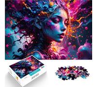 Puzzle da 1000 pezzi per adulti Donna con schizzi di vernice Allena il tuo cervello e le tue mani con poster abbinato e foglio di quiz 38x26cm