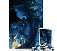 Puzzle da 1000 pezzi per adulti donna dai capelli blu con fuoco giocattolo educativo regali di compleanno giochi divertenti migliora l'amore tra coppie (dimensioni 38x52cm)
