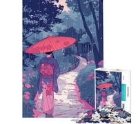Puzzle da 1000 pezzi per adulti Donna in kimono che cammina sotto la pioggia gioco educativo rompicapo regalo di compleanno (dimensioni 38x26cm)