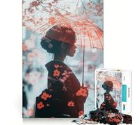Puzzle da 1000 pezzi per adulti "Donna in kimono con ombrello",gioco di concentrazione mentale,taglio di alta precisione,attività creativa per rafforzare i legami affettivi (38x26cm)