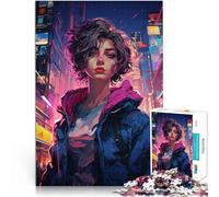 Puzzle da 1000 pezzi per adulti donna nella città di notte Allena il tuo cervello e le tue mani Migliorare l'amore tra le coppie 52x38cm