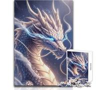 Puzzle da 1000 pezzi per adulti Drago bianco con occhi azzurri Gioco di precisione esatto per trascorrere il tempo libero in modo piacevole e tranquillo Dimensioni 38x52cm