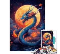 Puzzle da 1000 pezzi per adulti Drago Blu Arte Lunare Giochi Rilassanti Giocattolo Educativo Opera d'Arte Regalo Vacanza a Casa Per Ammazzare il Tempo (dimensioni 50x75cm)
