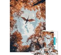 Puzzle da 1000 pezzi per adulti: Drago che vola tra le chiome di una foresta autunnale Gioco interattivo corsa a tempo ideale come regalo per tutta la famiglia (dimensioni 38x52cm)