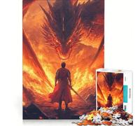 Puzzle da 1000 pezzi per adulti: Drago di fuoco e cavaliere, gioco educativo, allena la mente e la mano, collezione d'artista, belle arti 38x52cm