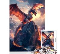 Puzzle da 1000 pezzi per adulti Drago di fuoco sul vulcano Decorazione per la casa Giocattoli Regali per donne Uomini Gioco rompicapo Difficile e sfida Dimensioni 50x75cm