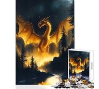 Puzzle da 1000 pezzi per adulti Drago dorato sopra la foresta Fiume Giocattolo Decorazione da parete Ottimi regali e giocattoli Gioco pratico Migliorare l'amore tra coppie Dimensioni 50x75cm