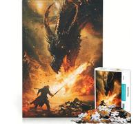 Puzzle da 1000 pezzi per adulti: Drago e guerriero in una battaglia infuocata, gioco impossibile, passatempo ideale per le vacanze, regalo per amici e familiari 38x52cm
