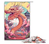 Puzzle da 1000 pezzi per adulti, drago giapponese, ciliegia, 1 puzzle divertente per famiglie con poster abbinato e foglio di quiz, 1000 pezzi