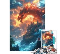 Puzzle da 1000 pezzi per adulti Drago infuocato che sovrasta un castello sulla scogliera Un gioco impegnativo da completare perfetto per passare il tempo durante le vacanze o in casa Gioco pratico