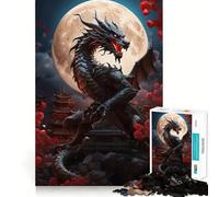 Puzzle da 1000 pezzi per adulti Drago Nero Guardiano,Gioco di costruzione con bordi perfetti,Gioco stimolante per la mente,Gioco di ozio,Illustrazione di scena natalizia 38x52cm