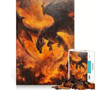 Puzzle da 1000 pezzi per adulti Drago nero in fiamme,gioco di precisione,rompicapo,gioco di ozio,illustrazione natalizia 38x26cm