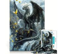 Puzzle da 1000 pezzi per adulti Drago Nero Sovrano Perfect Edge Gioco stimolante per la mente,gioco di ozio,illustrazione di scena natalizia 38x52cm
