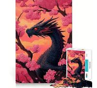 Puzzle da 1000 pezzi per adulti Drago nero tra i ciliegi in fiore,gioco a incastro,idea regalo per stimolare la mente,momento di relax,divertimento assicurato per il compleanno 50x75cm