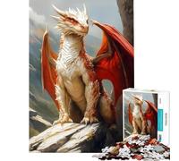 Puzzle da 1000 pezzi per adulti drago rosso su una roccia Aiuta ad allenare la mente Perfetto come decorazione Gioco rompicapo Adatto a partire dai 14 anni (38x52cm)