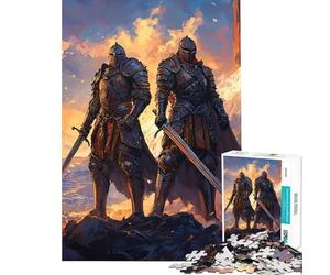 Puzzle da 1000 pezzi per adulti "Due cavalieri al tramonto" Gioco rompicapo per adulti stimola la memoria e favorisce l'interazione genitore-figlio (Dimensioni: 38x26cm)