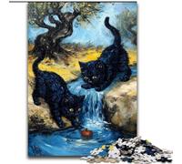 Puzzle da 1000 pezzi per adulti, due gatti neri in legno, per adolescenti dai 14 anni in su, decorazione per la casa, dimensioni 50X75cm, per compleanni, feste e occasioni speciali