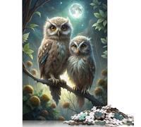 Puzzle da 1000 pezzi per adulti Due gufi appollaiati al chiaro di luna, puzzle in legno per adulti, il miglior regalo per amici e familiari, 1000 pezzi (75x50 cm)