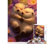 Puzzle da 1000 pezzi per adulti Due lontre che si coccolano tra le ninfee Giocattoli fai da te Regalo divertente Giochi per famiglie con pezzi completamente interconnessi di forma casuale 38x26cm