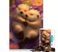 Puzzle da 1000 pezzi per adulti due lontre che si coccolano tra le ninfee, perfetto per un gioco di logica, regalo, gioco lento, decorazione natalizia da parete (50x75cm)