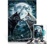 Puzzle da 1000 pezzi per adulti due lupi nella luna della foresta Fatto di cartone per età pari o superiore a 14 anni Antistress Sfida difficile Regalo di compleanno di Natale misurare:26x38cm