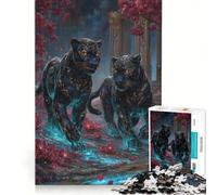 Puzzle da 1000 pezzi per adulti: Due pantere nere in un paesaggio floreale gioco rompicapo taglio di precisione collezione d'artista belle arti 50x75cm