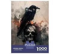 Puzzle Da 1000 Pezzi Per Adulti, E.A. Poe Raven on Skull, Sfida Mentale, Divertimento Invernale, Taglio Di Precisione, 70x50cm/1000pcs