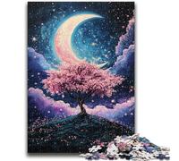 Puzzle da 1000 pezzi per adulti e adolescenti Alberi di ciliegio in fiore sotto la luna per bambini dai 14 anni in su Gioco impossibile Regalo di compleanno di Natale 26x38cm